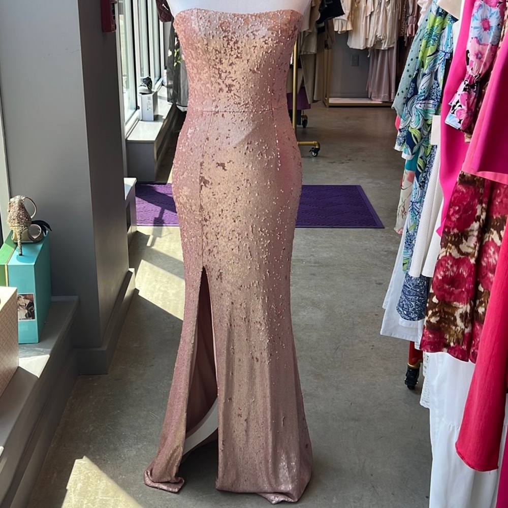 Dress the Population Ellen Strapless Blush Sequin Evening Dress